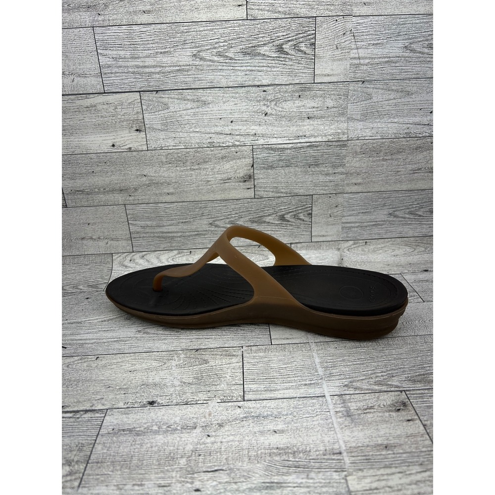 Crocs Really Sexi Flip Flop Wedge Sandals Women Sz 9 Espresso Tan Brown T-Strap‎ - Picture 5 of 11